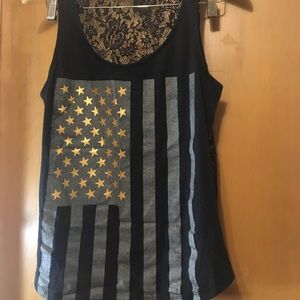Black Patriotic Lace Back Tank